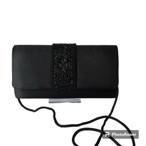 Black Satin Beaded Clutch Bag